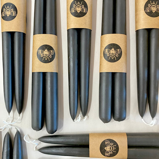 Beeswax Black Taper Candles - Waxing & Raining